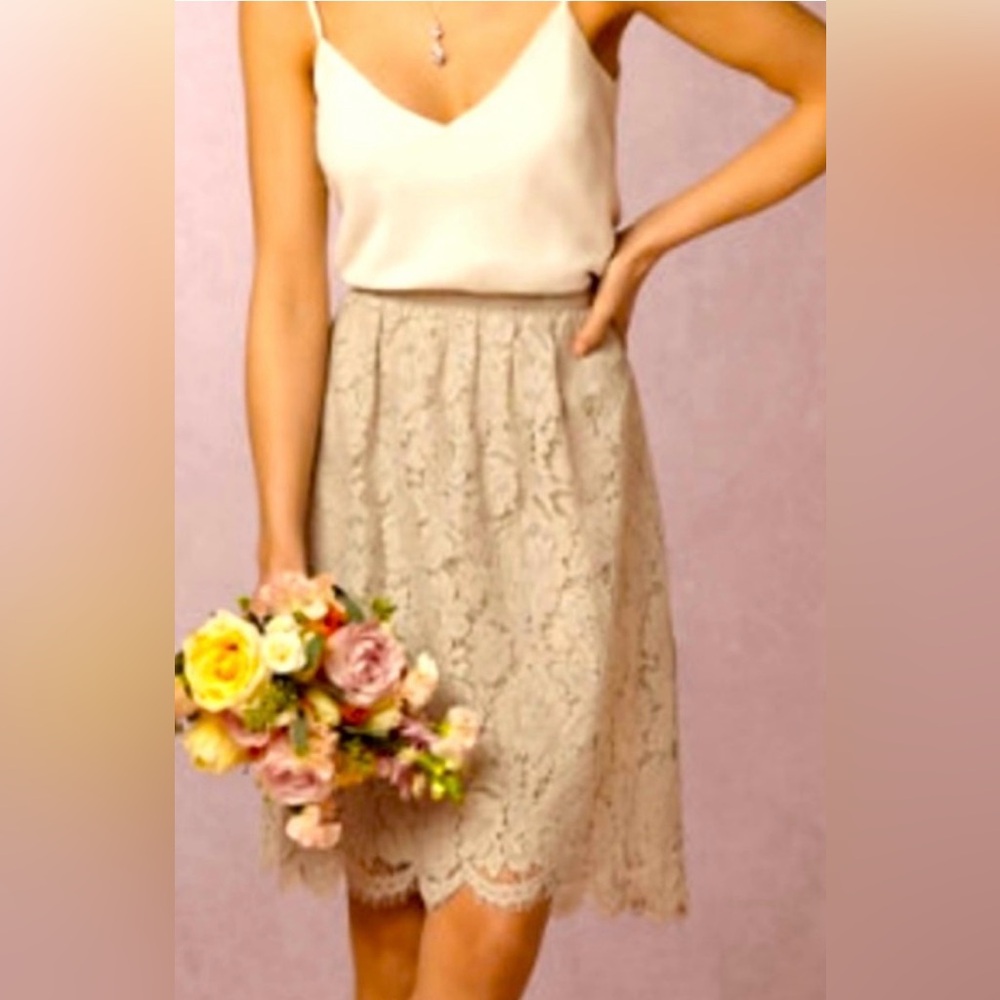 Jenny Yoo Size 2 Floral Lydia Lace Nude Double Lined Hidden Pockets Skirt sku#B2